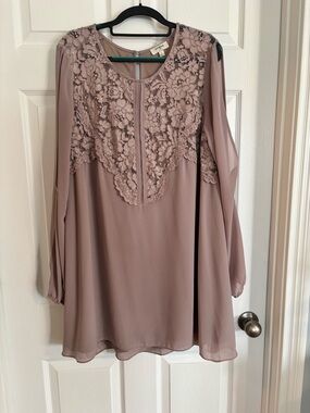 Umgee Lace Yoke Long Sleeve Tunic Dress size Large